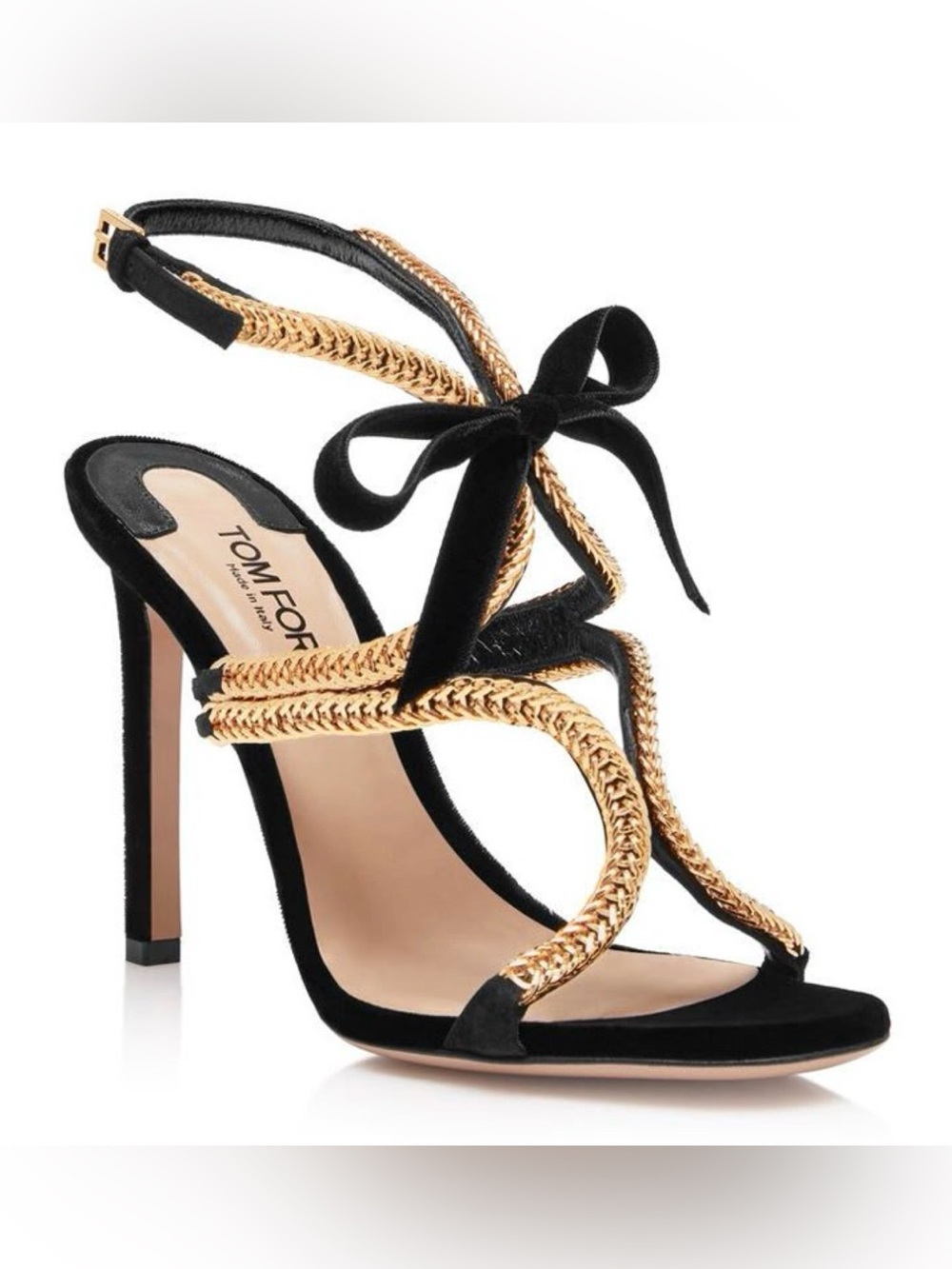 TOM FORD Paradiso 105 Black Velvet Gold Chain Sandals – IT 39